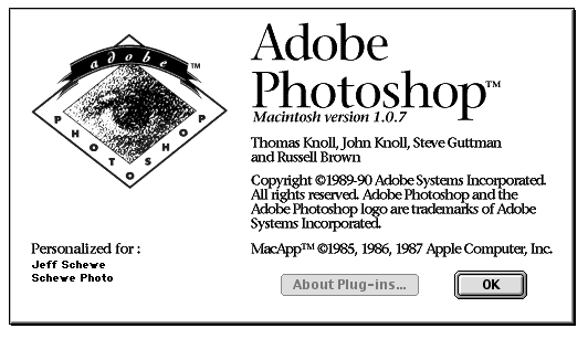 Photoshop 1.0’s splash screen - Image: photoshopnews.com