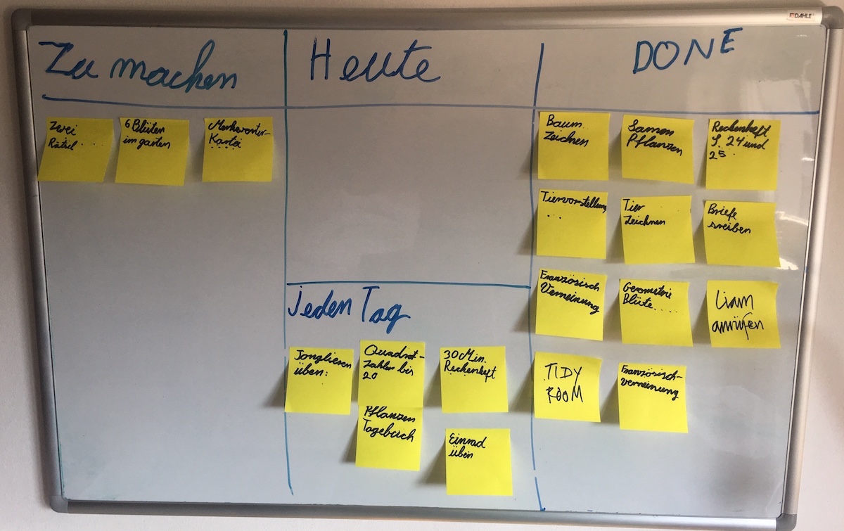 A schoolwork kanban